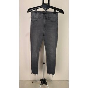 MOTHER Denim High Waisted Skinny Jeans Grey Frayed Hem Women's Size 27